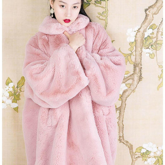 Simulation Mink Velvet Coat Fur Coat Ladies Autumn and Winter Loose Mink Mid-length