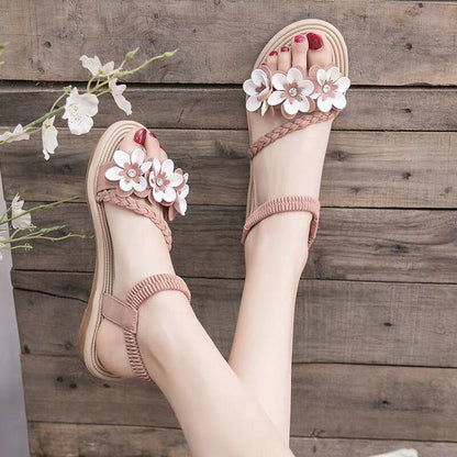 35-43 Large Size Fairy Shoes Flat-bottomed Gentle Flower Sandals Fashion Set Toe Slip-toe Beach Shoes