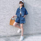 Girls' Suit Summer Clothes Children's Net Red Thin Denim Loose Korean Style Children's Clothes