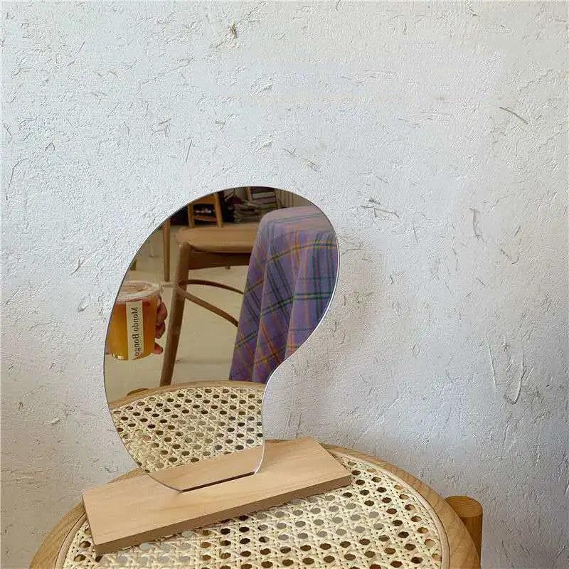 Irregular Mirror Simplicity Single Wooden Makeup Mirror Desktop Creative Travel Student Dormitory Bedroom Home Decoration