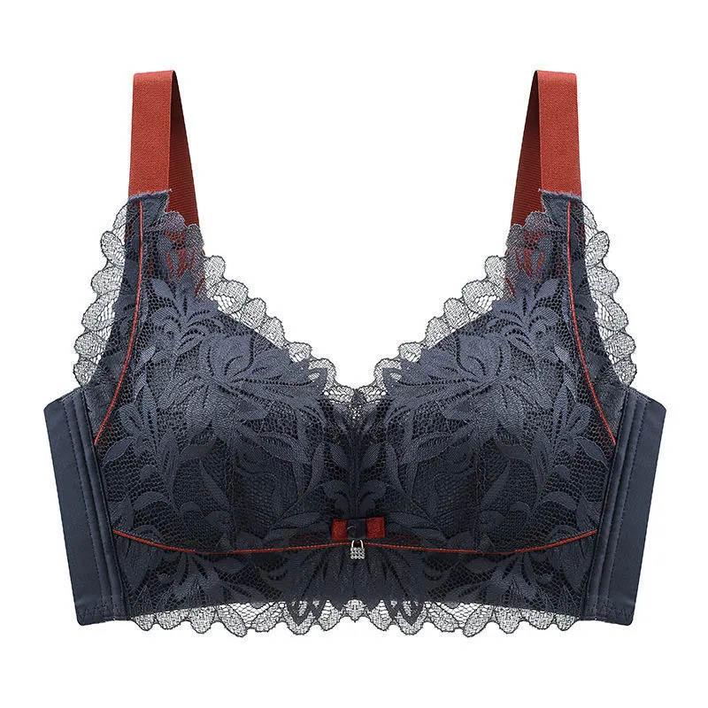 Women's Thai Natural Latex Thin Bra Without Steel Ring Gathers Large Breasts Shows Small Anti-sagging Side-retracts Anti-glare Comfort Bra