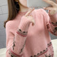 Autumn and Winter Thick Sweater Fawn Pattern Jacquard Knitted Bottoming Shirt Loose and Simple Women's Top