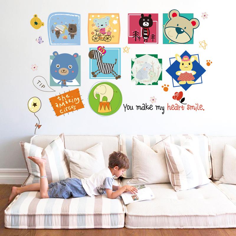 Creative animal cartoon wall stickers room background decoration removable