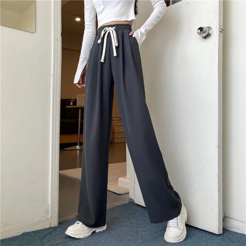 Women's Spring and Summer Loose Casual Pants Korean Style Wide-leg Pants High Waist Drape Drawstring Straight Mopping Trousers Fitness Jogging Pants