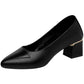Women Heels Leather Black Shoes Office Ladies Shoes Square Heel Pumps Pointed Toe Fashion Designer