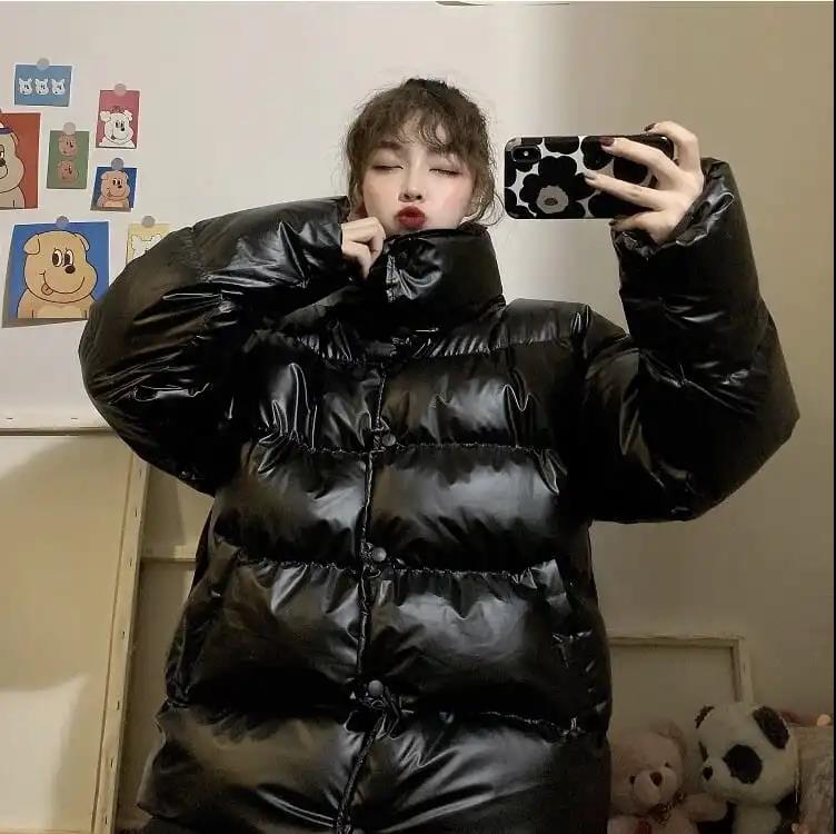 Winter Korean Version of The Net Red Thickened Bright Face Loose Stand-up Collar BF Wind Long-sleeved Cotton Jacket Women