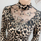 Women's Autumn and Winter Plush Leopard Print Bottom Shirt Large Size Long Sleeve Lace Embroidered Top