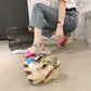 Color Matching Flower High Heels Summer Open Toe Women's Shoes Women's Sandals Wedges  Buckle Belt Everyday All-match Shoes Women