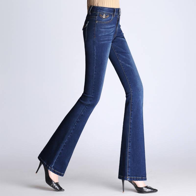 Women Denim Jeans Stretch Wide Leg Denim Pants Flare Bell Bottom Female