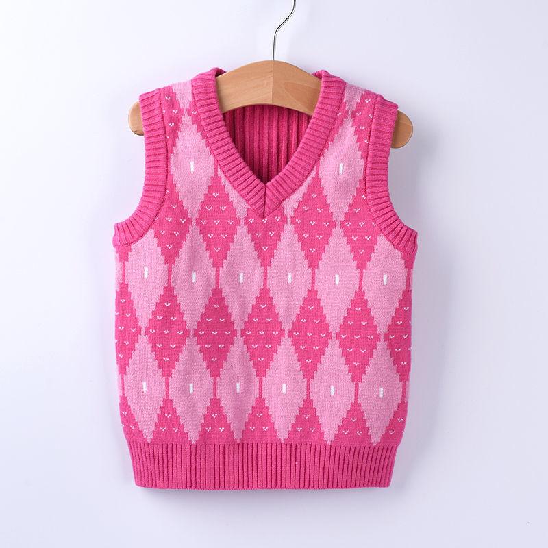 Knitted Baby Vest Children's Checker Printed Vest Boys Knitted V-neck Vest Fall/ Winter Outwear