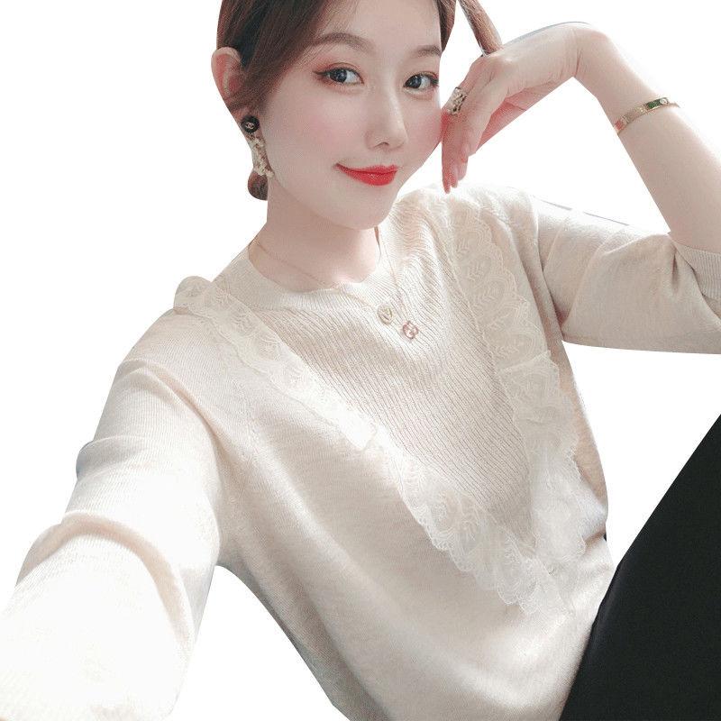 Autumn Casual Fashion All-match Round Neck Pullover Knitted Sweater Temperament Small Shirt Top Sleeves