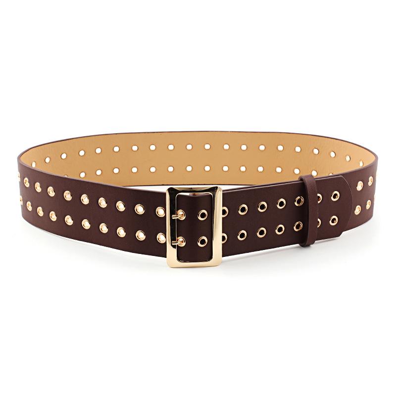Belt double pin buckle double row ladies fashion pants belt clothing decoration