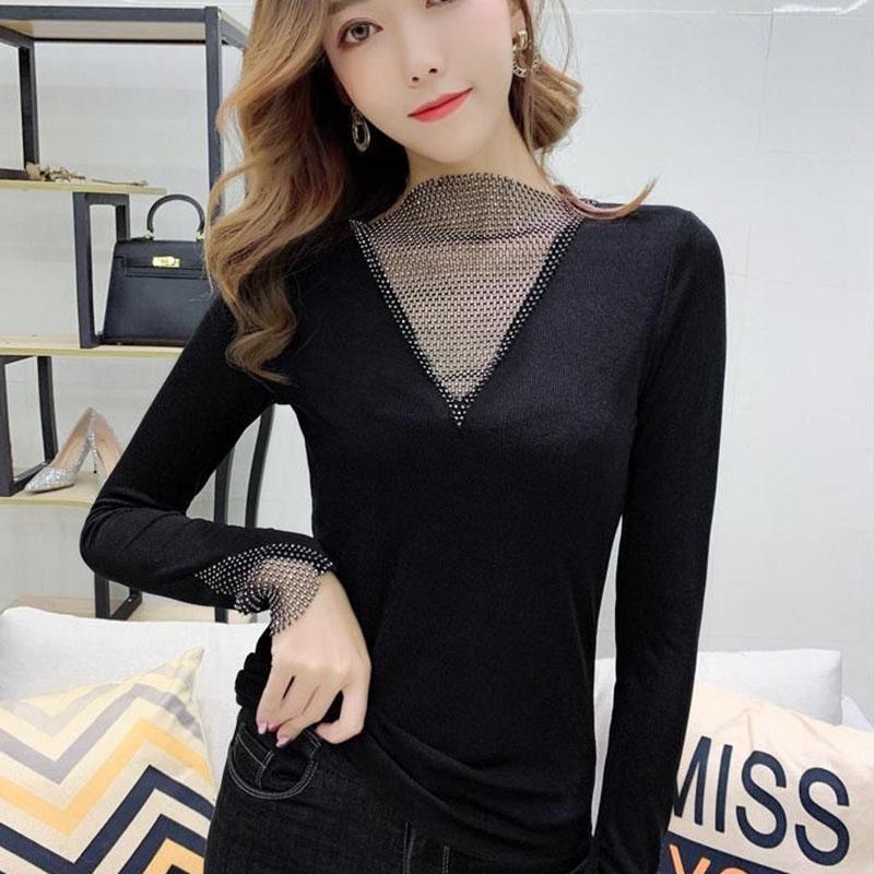 Spring and Autumn Women's Long-sleeved Round Neck Slim Bottoming Shirt Solid Color Top
