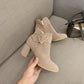 Women's Frosted Thick Heel Plus Size Short Boots Simple Love High Heel Fashion Boots Autumn and Winter Women's Side Zipper Boots