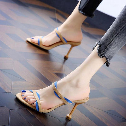 Stiletto High Heel Sandals and Slippers Women's Open-toed  All-match Color Matching High Heels 5 Cm