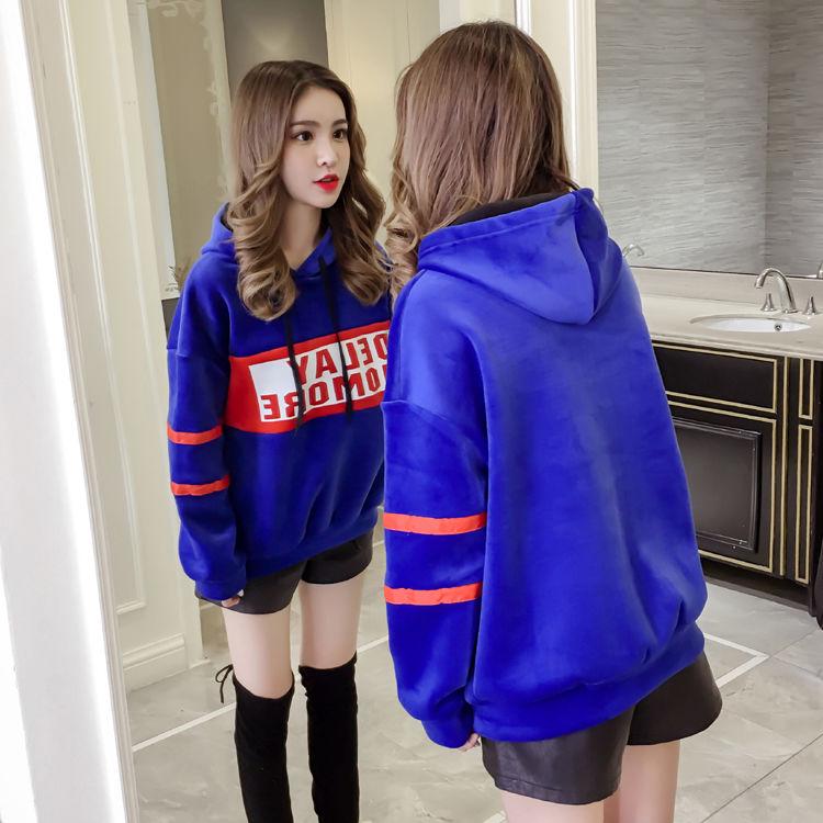 Women's Sweatshirt Wild Large Size Long Sleeve Warm Hood Top Autumn Winter Sweater Cotton