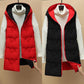 Women's Autumn and Winter Solid Color Loose Vest Hooded Long Reversible Vest Jacket Cotton Padded Windproof Warm Vest
