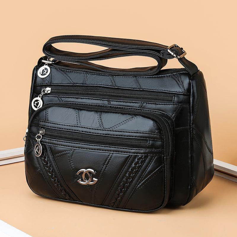 Sheep Leather Multi-layer Female Bag Fashion Trend Large Capacity Messenger Bag Middle-aged Lady Shoulder Bag Mother Bag