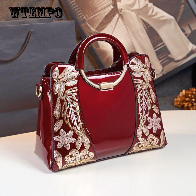 Single Shoulder Messenger Bag Female Fashion Wild Handbag Embroidered Handbags Patent Leather