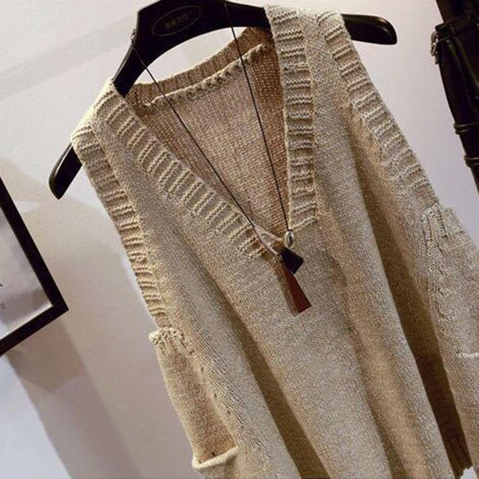 Spring and Autumn Loose Plus Size Sweater Pullover V-neck Sleeveless Vest Fashion Knitted Female Vest