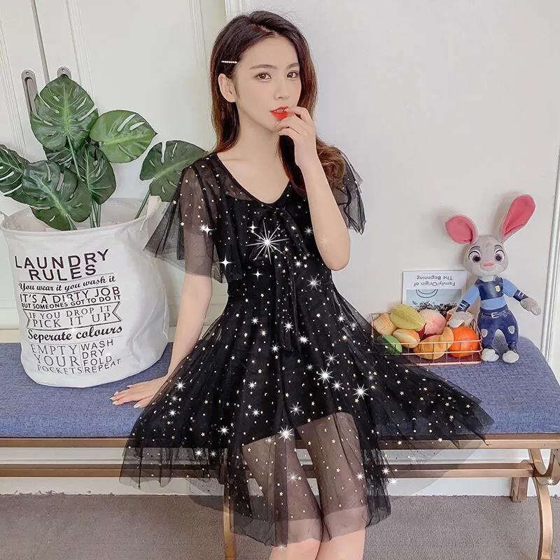 Summer New Fashion Temperament Niche Dress Super Fairy Star Net Gauze Skirt Western Style Two-piece Dress