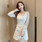 Autumn French Design Sense of Niche Temperament Skirt Is Thin Folds Square Collar White Waisted Celebrity Dress