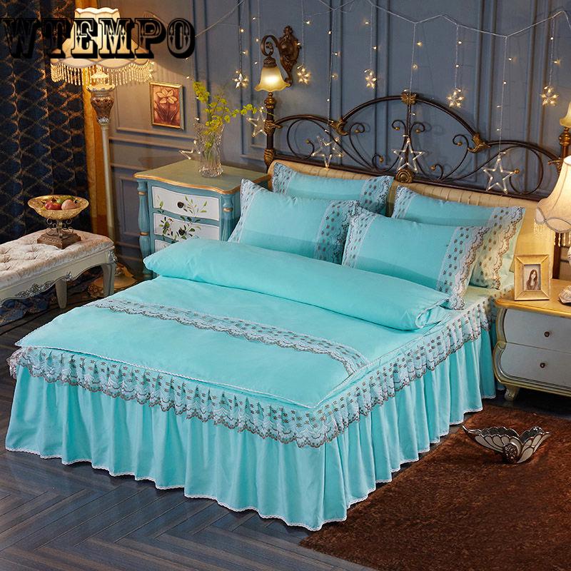 Solid Color Washed Bed Skirt Set 200x230CM Size Bedding Bedsheet Bedspread Pillowcase