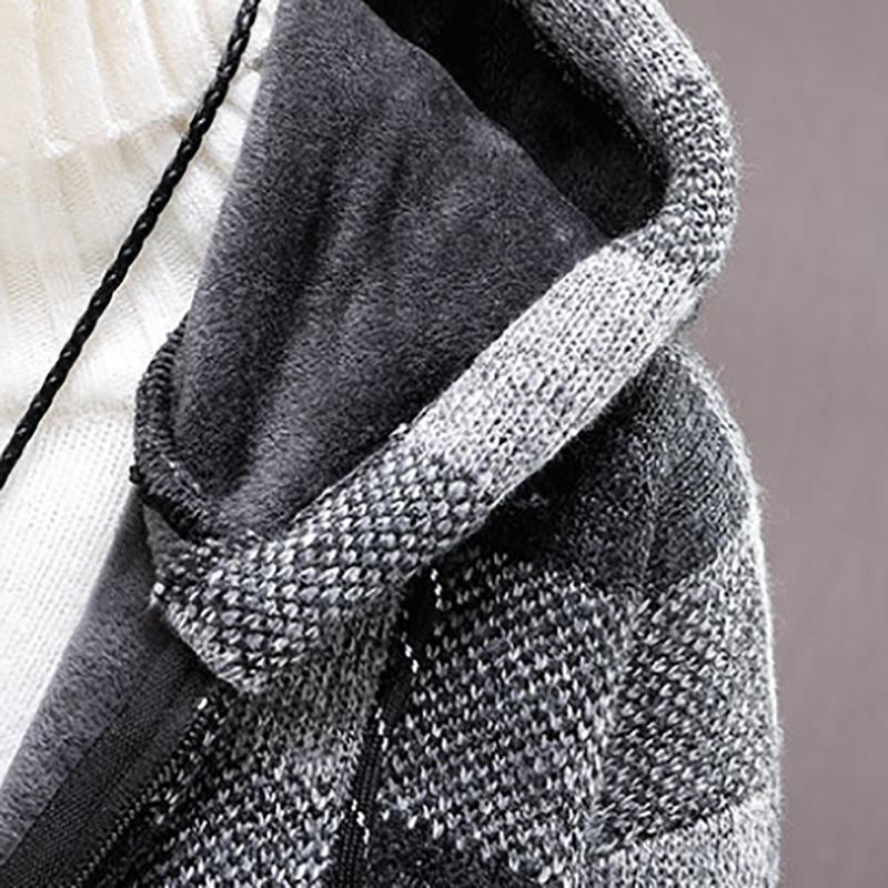 Autumn Men's Sweater Hooded Zipper Cardigan Stitch Jacket Large Size Casual Plus Velvet Thickening To Keep Warm
