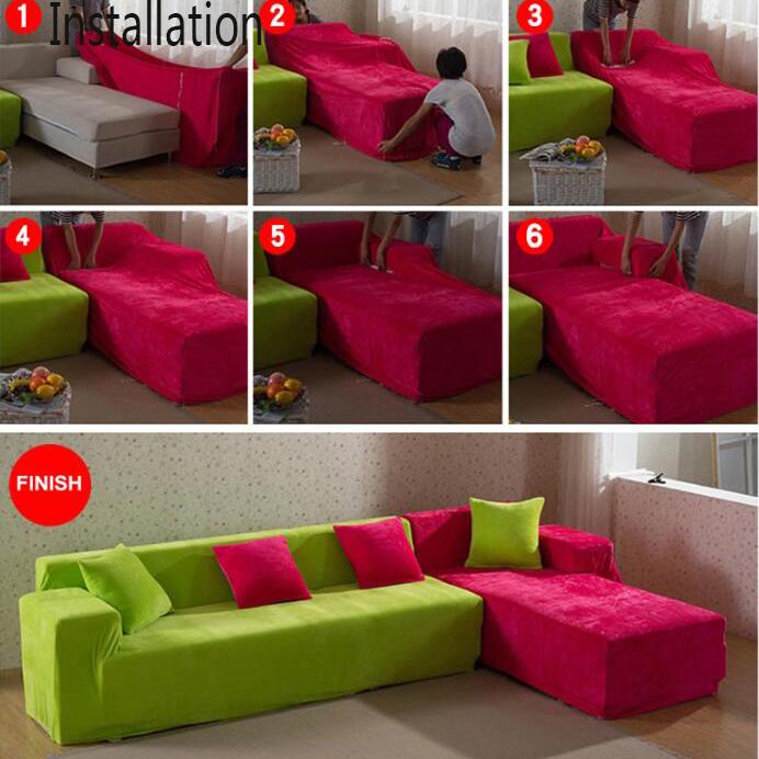 Solid Colors Slipcovers Plush Thicken Sofa Cover 1/2/3/4 Seats L Shape Recliner Protector Cover Set