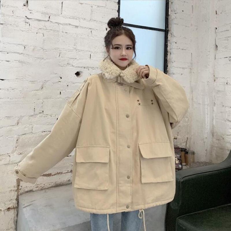 Winter All-match Cotton Jacket Women Thick Loose Lamb Wool Coat Tooling Cotton Coat