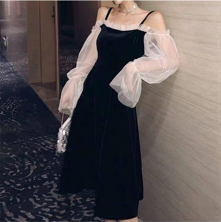 Mesh Sleeve Bodycon Elegant Dress Women Spring Slim Fit Clubwear Party Office Ladies Mini Dresses