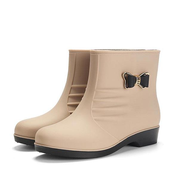 Women's Four Seasons Rain Boots Large Size Low Thick Heel Rain Shoes Female Solid Color Waterproof Single Water Shoes
