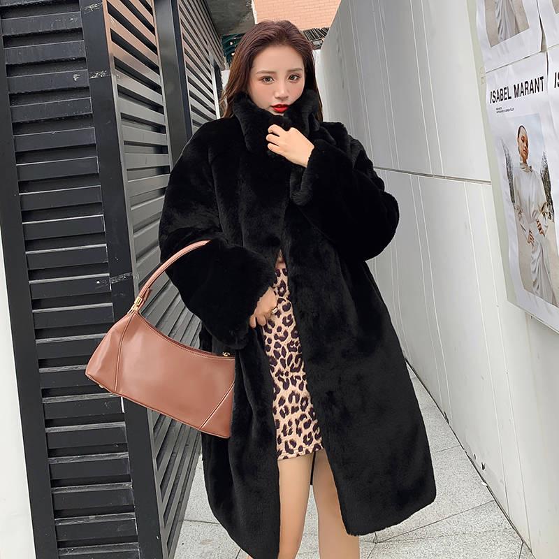 Women's Faux Fur Coat Solid Loose Soft Rabbit Fur Coat  Winter Casual Coat  Female Outwear Overcoat