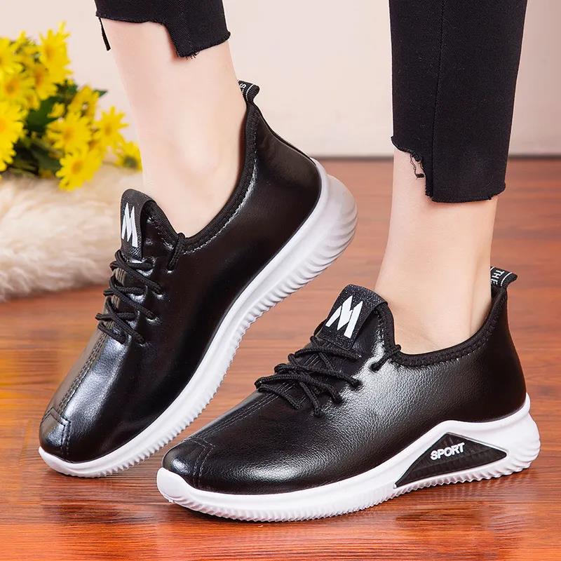 Cotton Shoes Women's Winter Leather Waterproof Short Boots Plus Velvet Thick Flat Bottom Non-slip Warm Small Leather Shoes