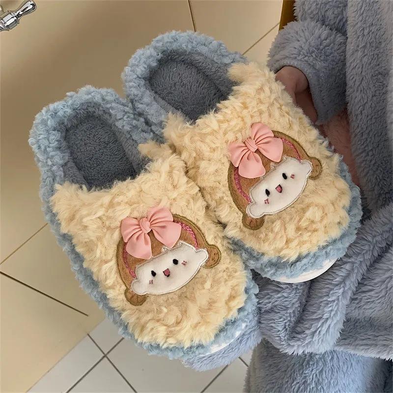 Autumn and Winter Girl Cute Cotton Slippers Warm Flat Shoes Indoor Non-slip Cotton Shoes Soft Shoes