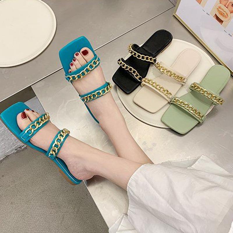 Slippers Women Summer Fashion Flat-bottomed Square-toed Sandals Korean Version All-match Student Non-slip