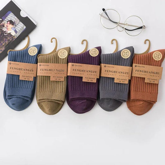Five Pairs of Men's Cotton Socks Winter Solid Color Thick Warmth Tube Socks Inside and Outside Cotton Antibacterial Deodorant Sports Socks