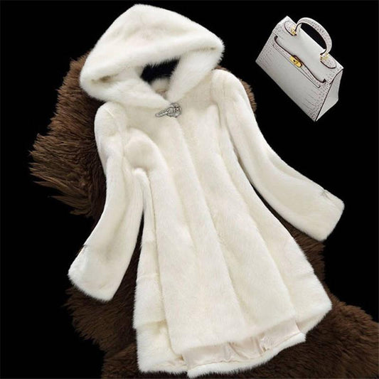 Winter Women Faux Fur Coat Female Long Coat Blends Woolen Elegant Autumn Jacket for Ladies