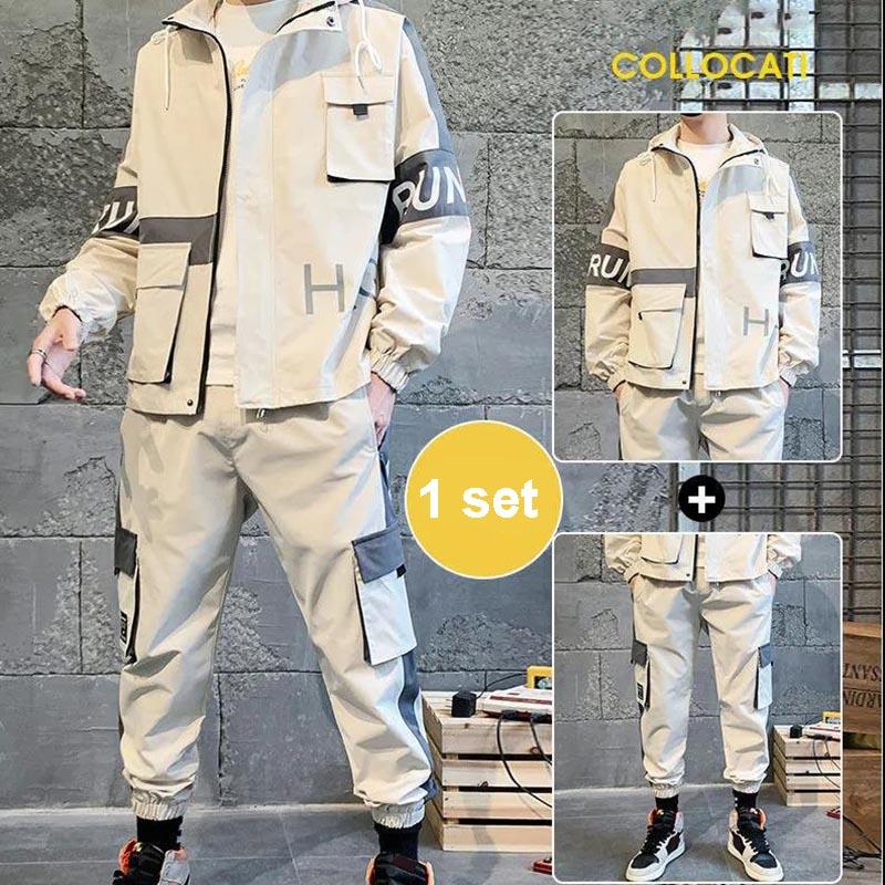 Three-piece Men's Spring and Autumn Sports Suit Youth Casual Work Clothes Jacket Tooling Suit Hooded Casual Sportswear