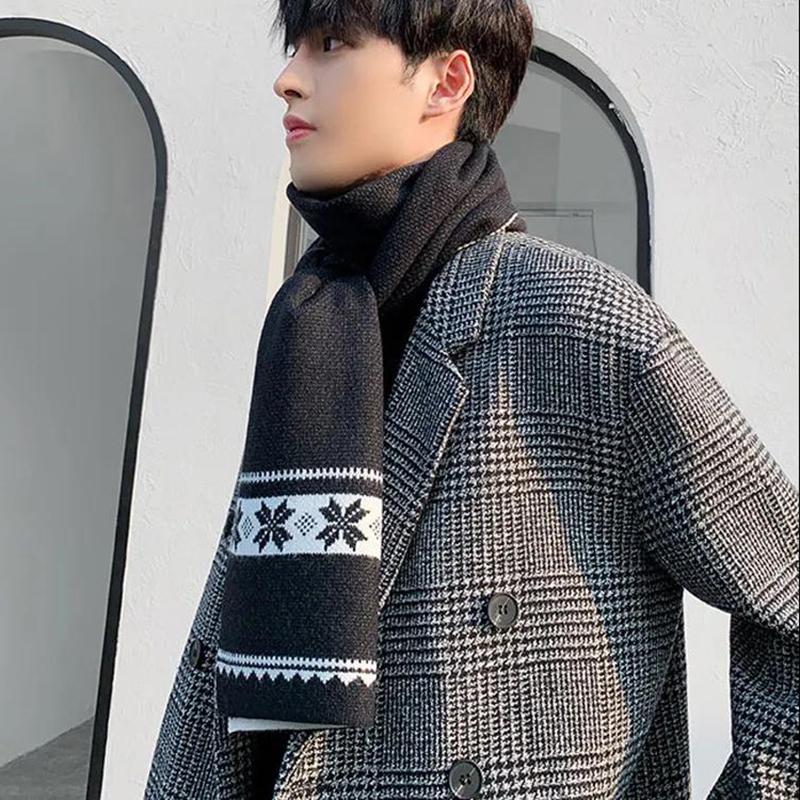 Men's Knitted Scarf Winter High-end Fashion Plaid Scarf Winter Thick Warmth Long Couple Scarf