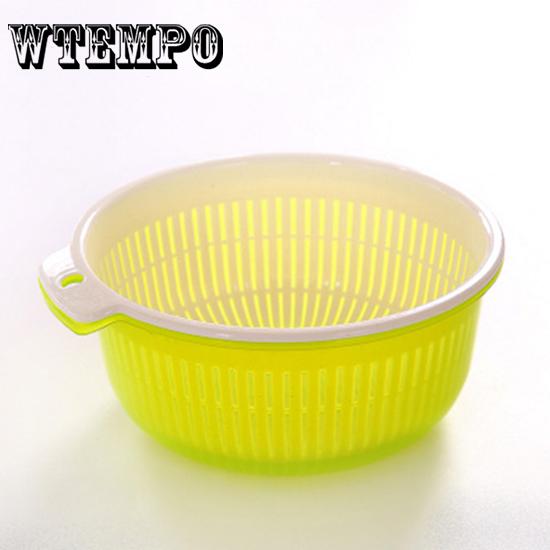 Double Plastic Drain Basket Wash Fruit Basket Kitchen Washing Basket