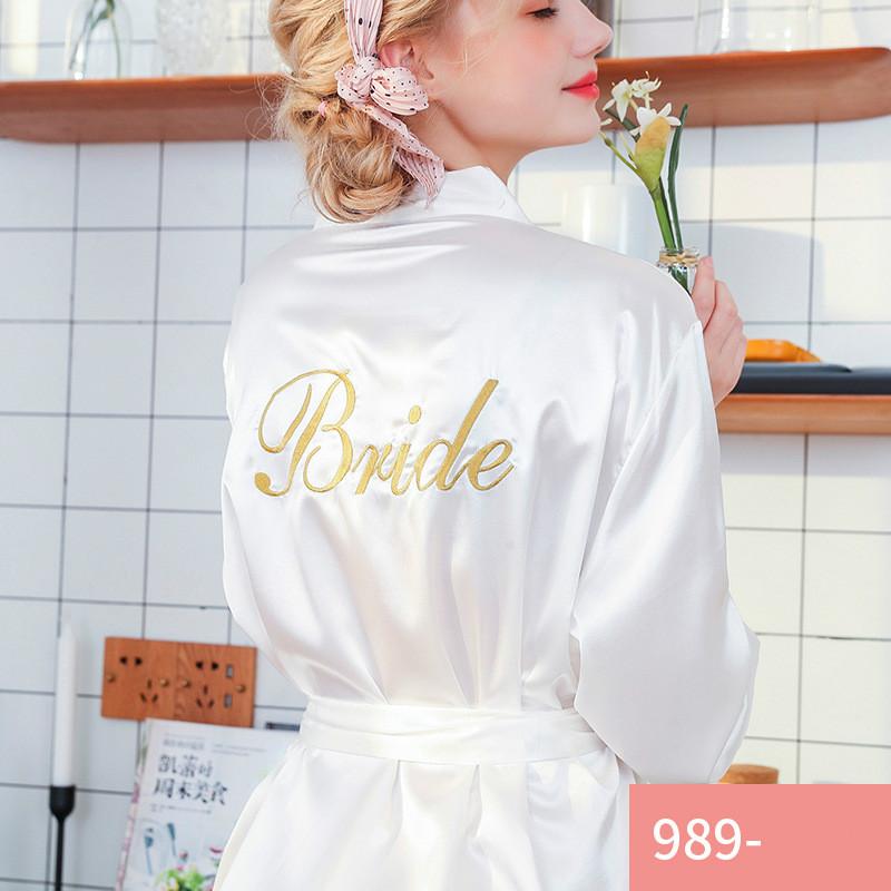 Ladies Silk Nightgown Wedding Dressing Gown Embroidered Bride Cardigan Robe Bride Bridesmaid Morning Gown