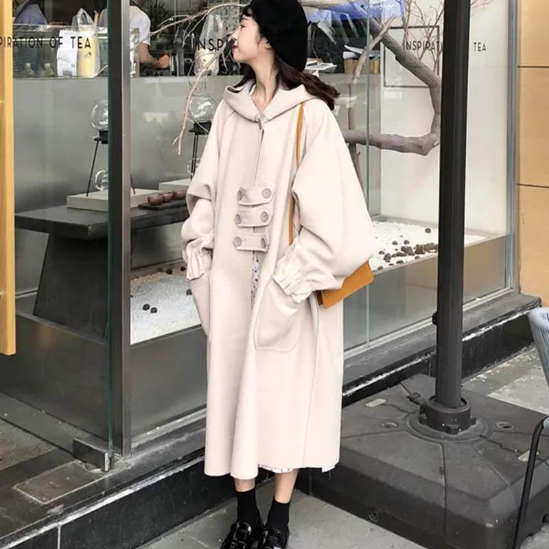 Women's Autumn Over-the-knee Coat Female Students' Long Woolen Coat Is Loose and Thin
