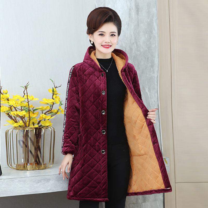 Middle-aged and Elderly Cotton-padded Clothes Women's Mid-length Mothers Wear Cotton-padded Jackets for The Elderly