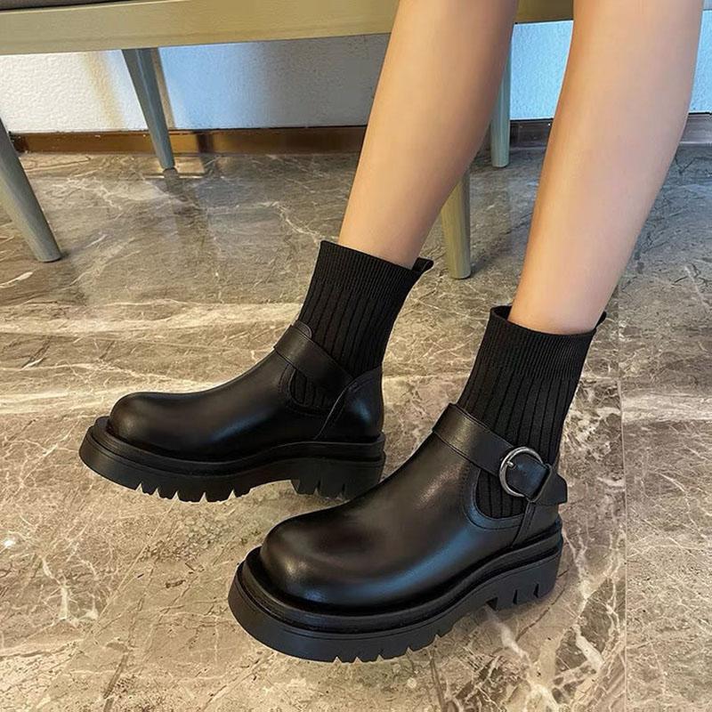 Spring and Autumn Elastic Boots Women's Socks Boots Thick Martin Boots British Style Chelsea Boots Single Boots