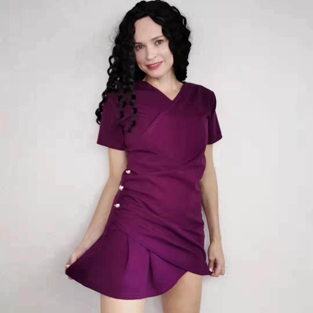 Women V-Neck Dress Irregular  Slim Solid Color Bodycon Dress Female Bodycon Dress for Party