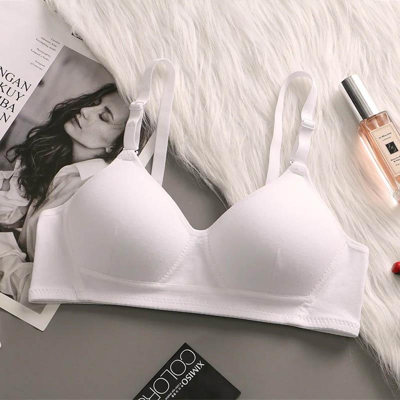 Schoolgirls Pure Cotton No Steel Ring Thin Bra Gathers and Shapes The Top Support Solid Color Glossy Cotton Comfortable Soft Bra