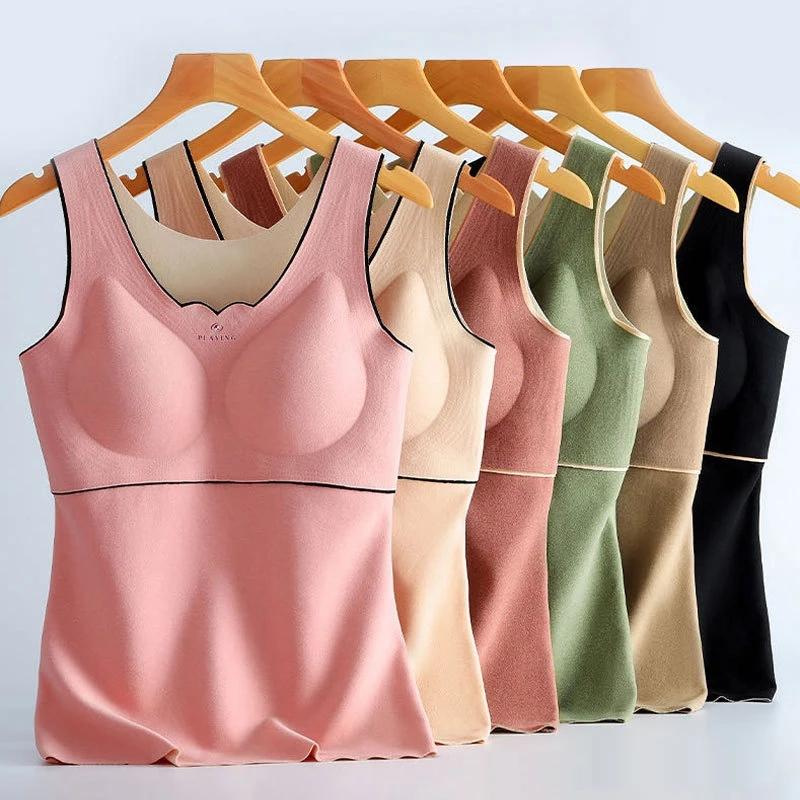 Undershirt Women Thermal Vest Tank Tops Women Winter Warm Lingerie Padded Crop Top Black Plus Size Singlet Strap Camis Sleep Bra