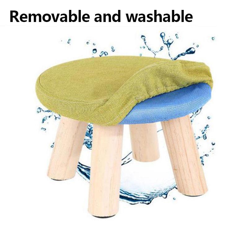 Linen Sponge Stool Pine Solid Wood Low Stool Children Chair Shoe Change Seat Round Bench for Family