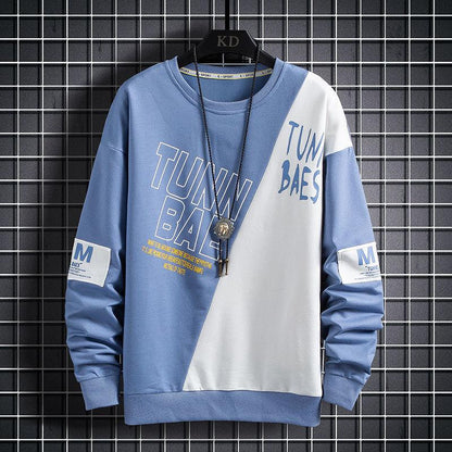 Pullover Sweater Men's Loose Top Clothes Spring and Autumn Splicing Casual Student Bottoming Shirt